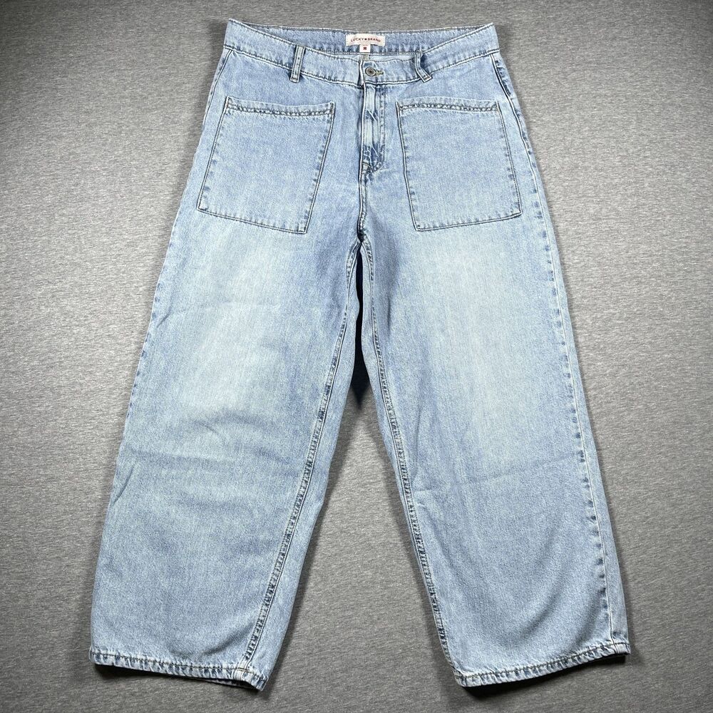Lucky Brand Jeans Womens 12/31 Blue High Rise Wide Leg Crop Relaxed Y2K Baggy